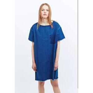 Won Hundred Raw Edge Denim Shift Dress Blue Pocket Detail Women's Medium/ EU 38